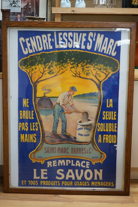 A French vintage advertising poster, 'Cendre Lessives St. Marc', 110 x 68cm. Condition - good